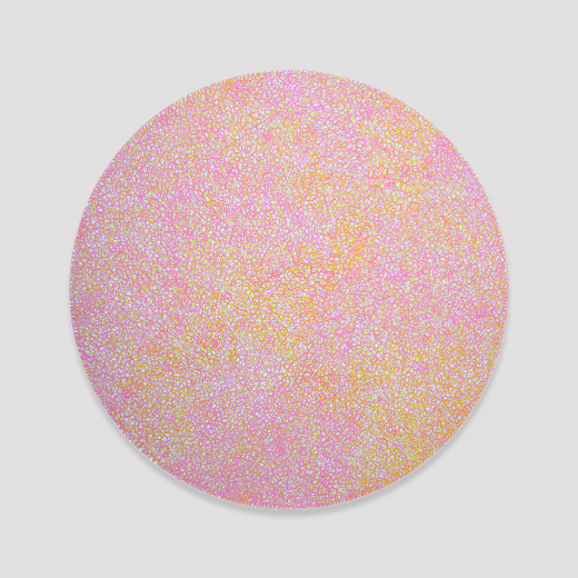 Medium pink and yellow scribbles filling a white circle